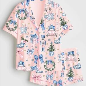 Coquette Chinoiserie Christmas Satin Pajama Set NWOT